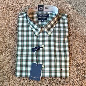 Crown & Ivy Men's White and Green Plaid Button Down Shirt